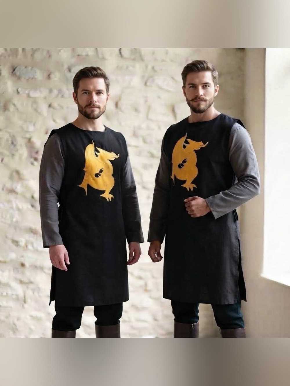 Handmade Fantasy Dragon Long Surcoat Set of 2 Medieval Costume LARP Black Y2K